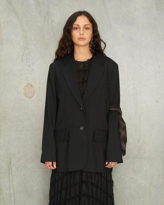 Black Gabardine Square Blazer