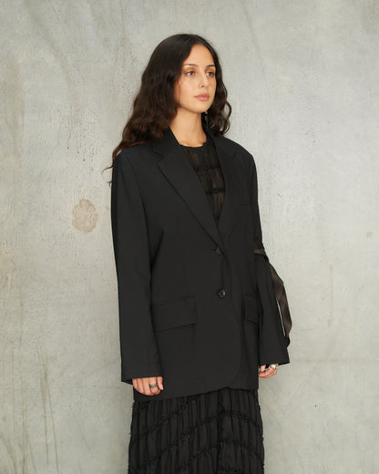 Black Gabardine Square Blazer