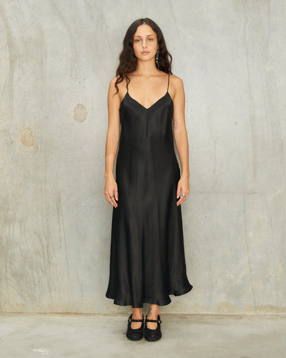 Black Gathered Chiffon Dress