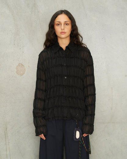 Black Gathered Chiffon Shirt