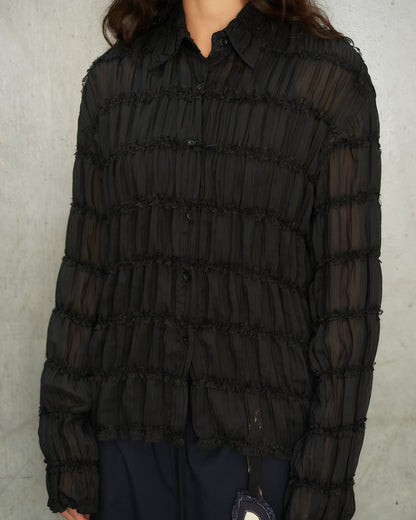 Black Gathered Chiffon Shirt