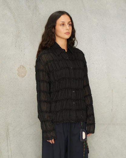 Black Gathered Chiffon Shirt
