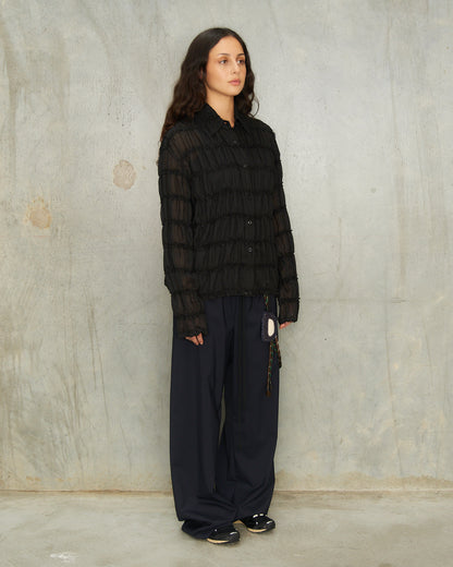Black Gathered Chiffon Shirt