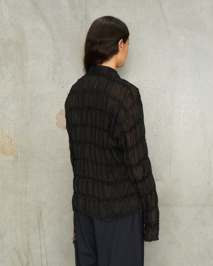 Black Gathered Chiffon Shirt