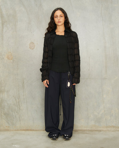 Black Gathered Chiffon Shirt
