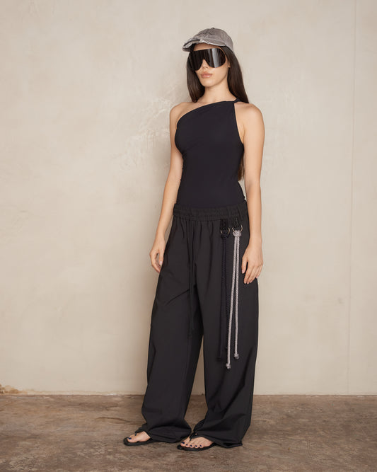 Black Poly Tech Relaxed Lounge Pant