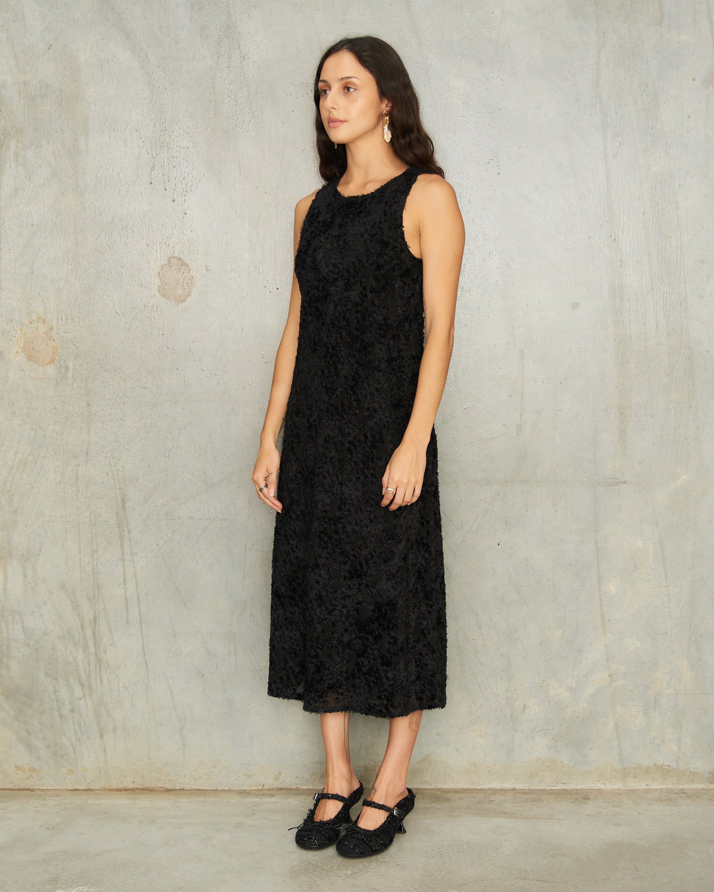 Black Shaggy Sheer Tank Dress