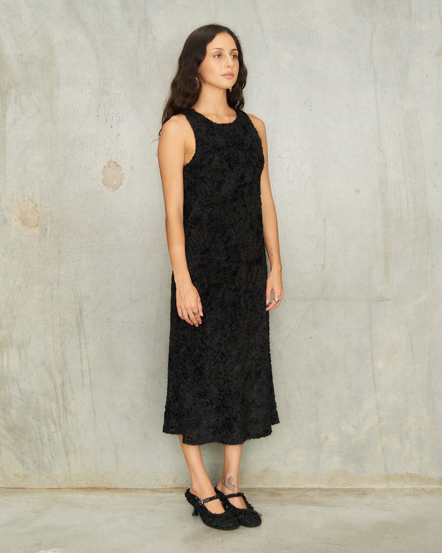 Black Shaggy Sheer Tank Dress