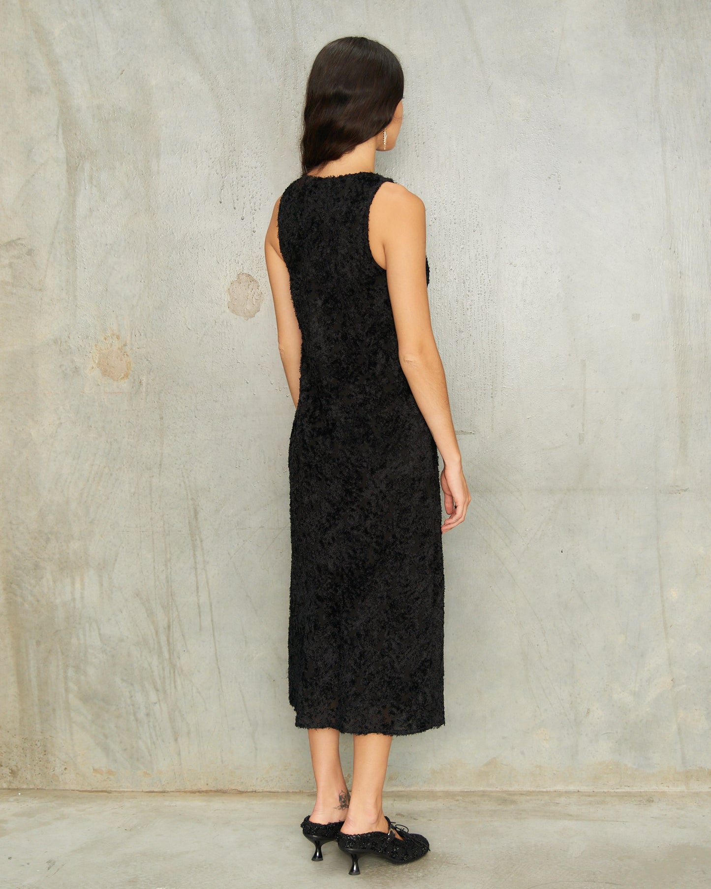 Black Shaggy Sheer Tank Dress
