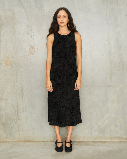 Black Shaggy Sheer Tank Dress