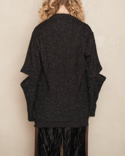 Black Speckled Split Sleeve Knit Pullover
