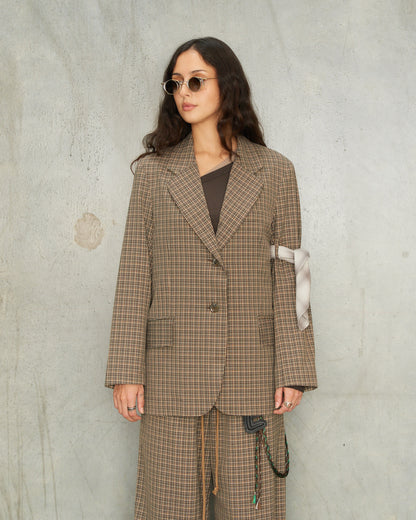 Brown Grandpa Check Tailored Blazer