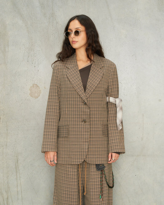 Brown Grandpa Check Tailored Blazer