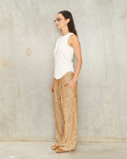 Gold Crinkled Patch Pocket Pants