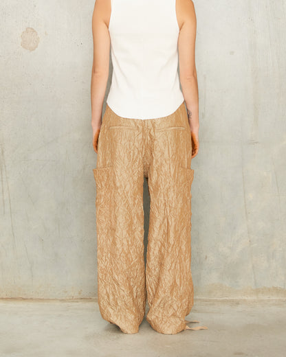 Gold Crinkled Patch Pocket Pants