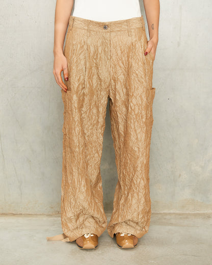 Gold Crinkled Patch Pocket Pants