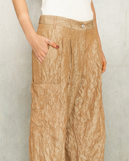 Gold Crinkled Patch Pocket Pants