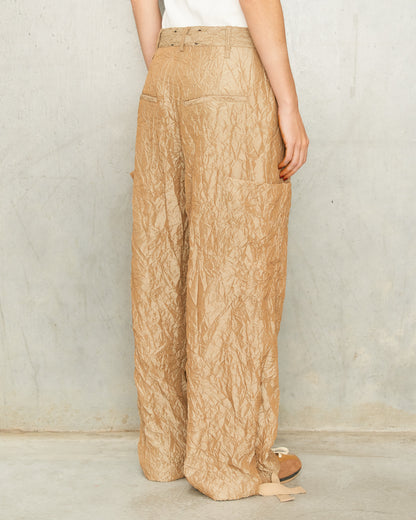 Gold Crinkled Patch Pocket Pants