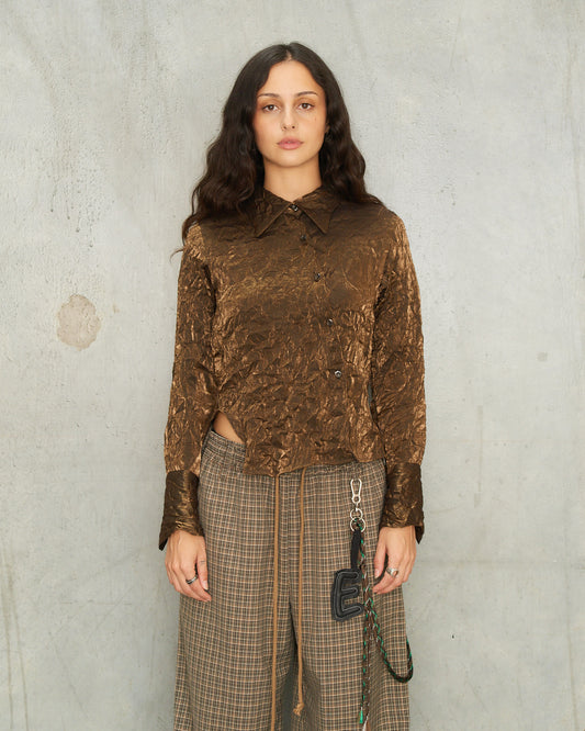 Gold Crushed Taffeta Twisted Shirt