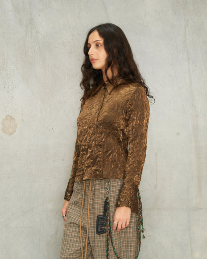 Gold Crushed Taffeta Twisted Shirt