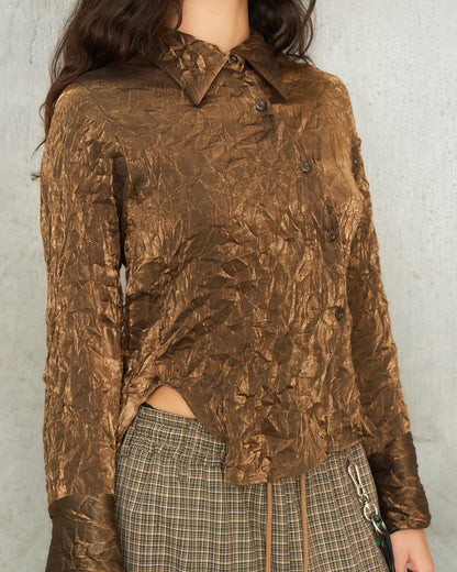 Gold Crushed Taffeta Twisted Shirt