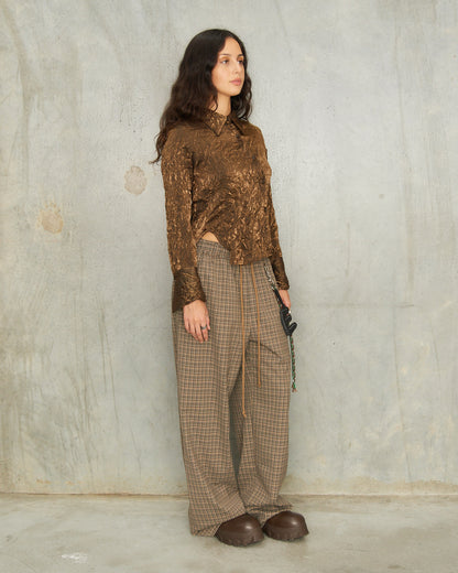 Gold Crushed Taffeta Twisted Shirt
