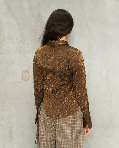 Gold Crushed Taffeta Twisted Shirt
