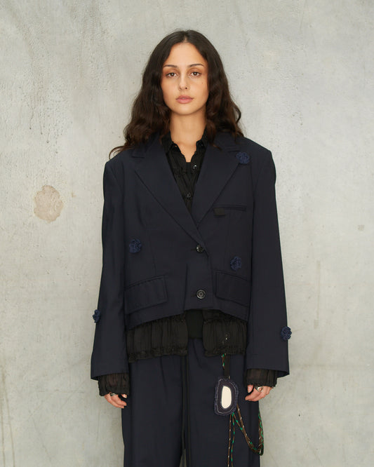 Navy Daisy Cropped Blazer