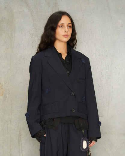 Navy Daisy Cropped Blazer