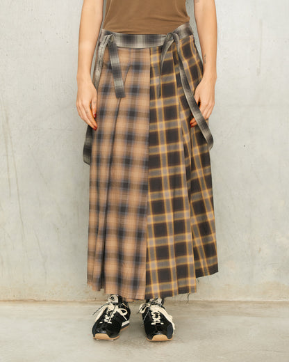 Ombre Check Pleated Skirt