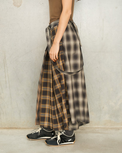 Ombre Check Pleated Skirt