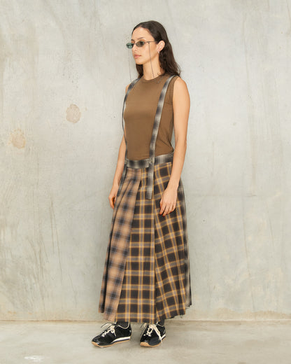 Ombre Check Pleated Skirt
