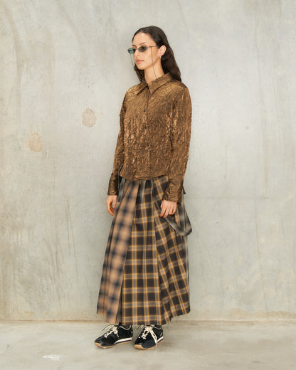 Ombre Check Pleated Skirt