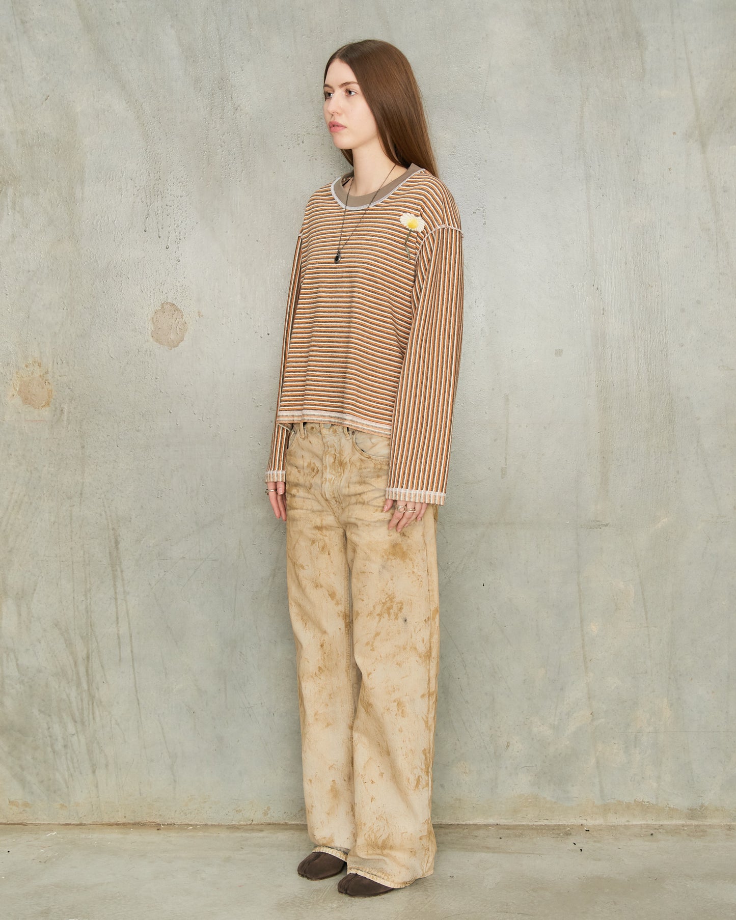 Orange Stripe Crewneck Pullover