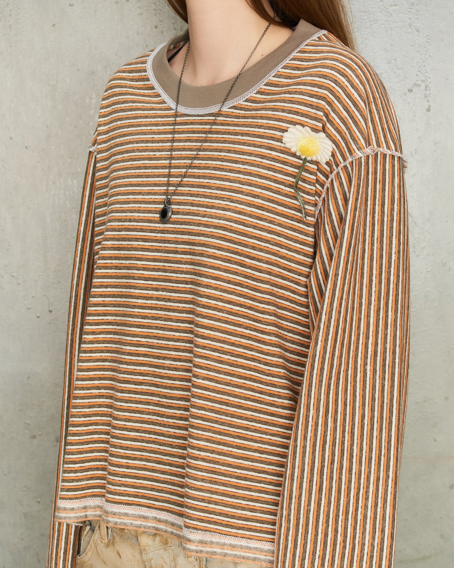 Orange Stripe Crewneck Pullover