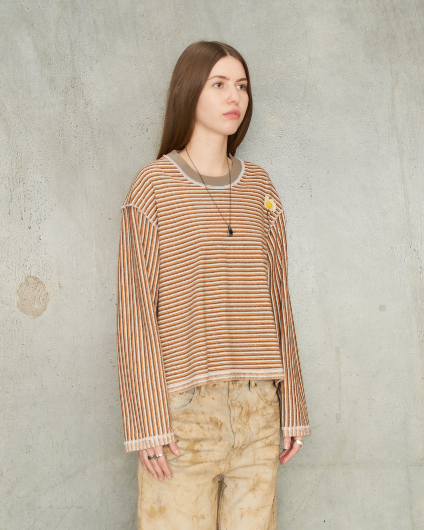 Orange Stripe Crewneck Pullover
