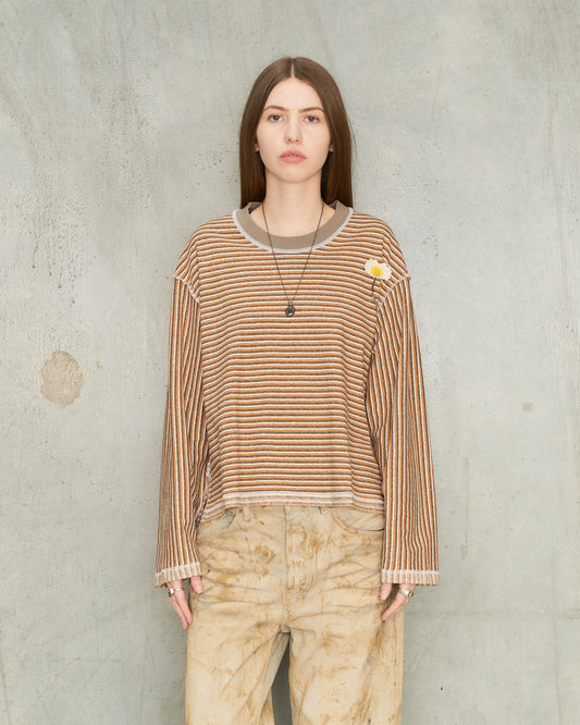 Orange Stripe Crewneck Pullover