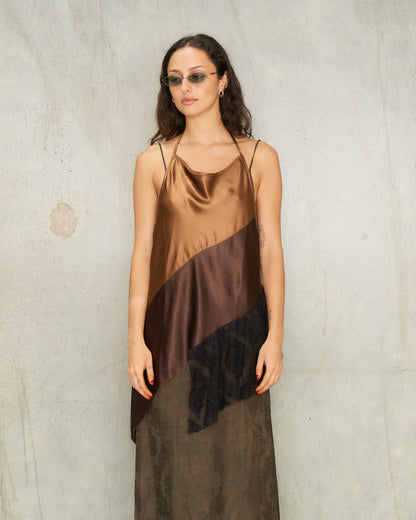 Song for the Mute rust satin bias slip top
