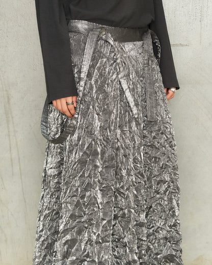 Silver Crushed Taffeta Pleated Skirt