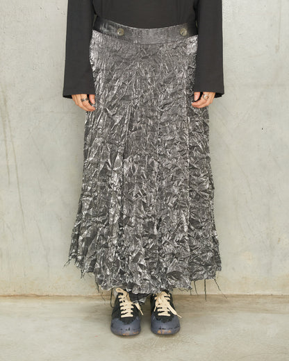 Silver Crushed Taffeta Pleated Skirt