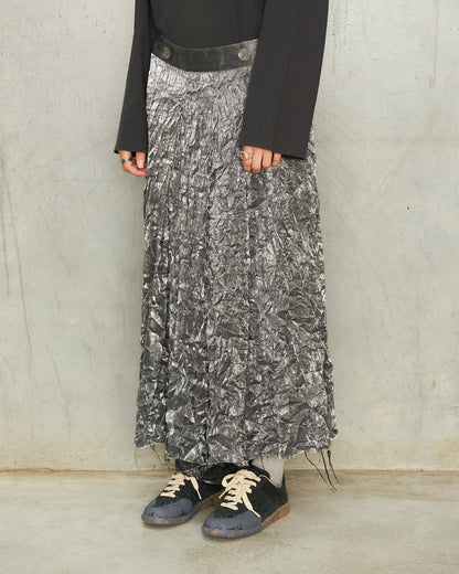 Silver Crushed Taffeta Pleated Skirt