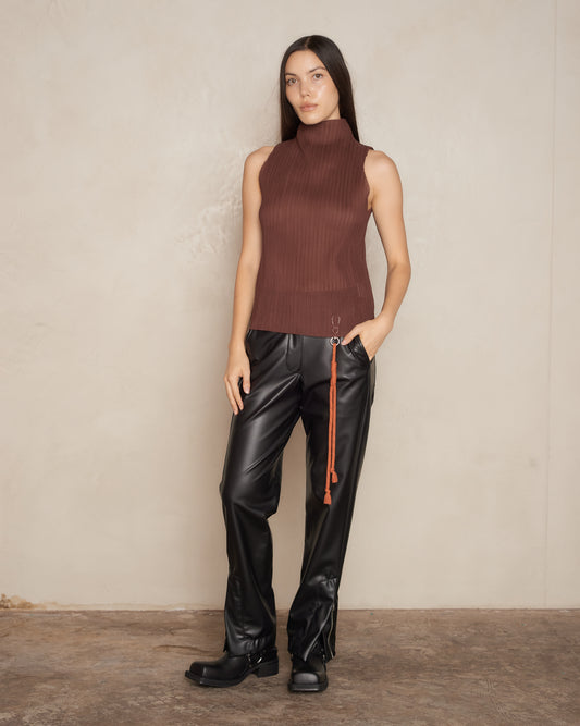Vegan Leather Tapered Jeans