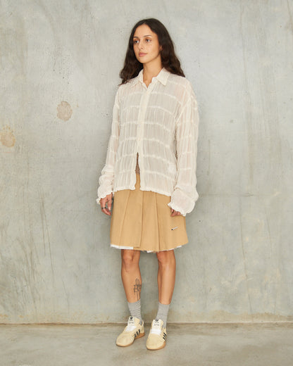 White Gathered Chiffon Shirt