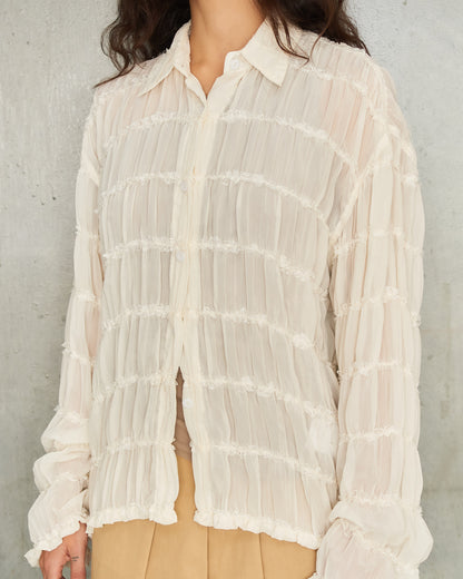White Gathered Chiffon Shirt