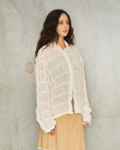 White Gathered Chiffon Shirt