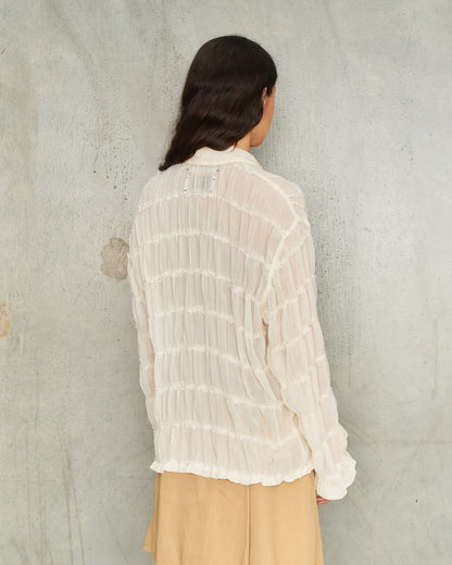White Gathered Chiffon Shirt