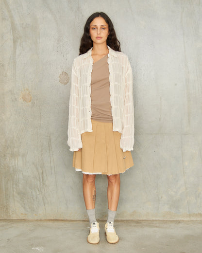 White Gathered Chiffon Shirt