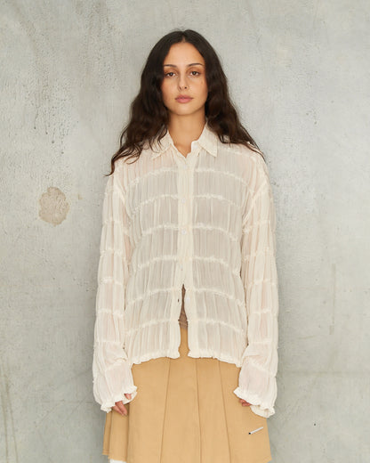 White Gathered Chiffon Shirt