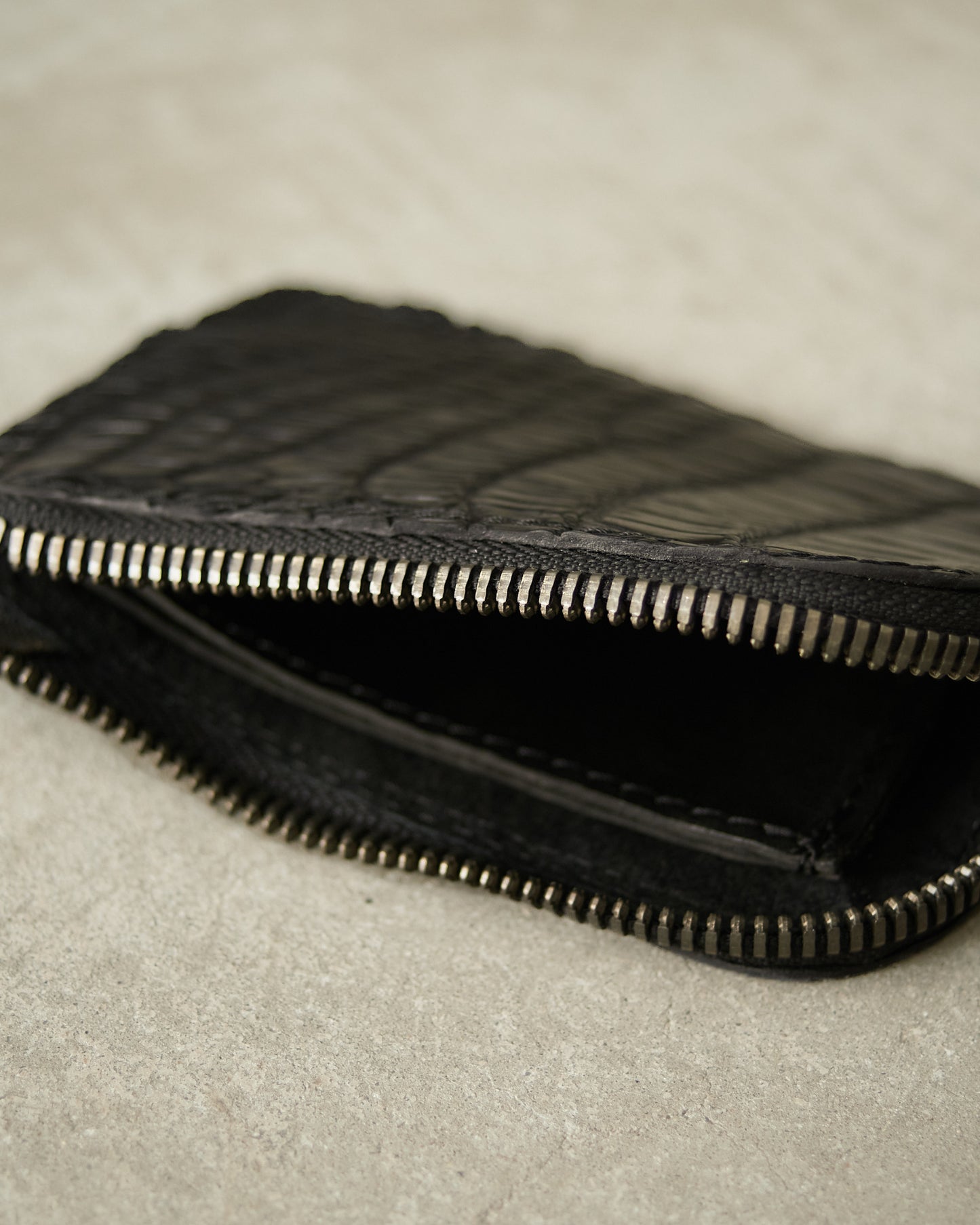 Black Croc Small Zip Wallet