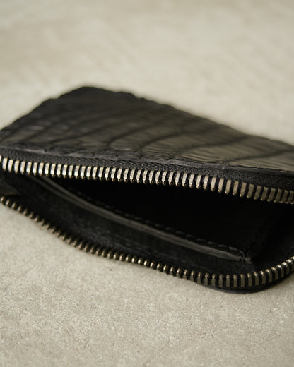 Black Croc Small Zip Wallet